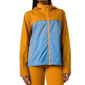 PrAna Orange and Blue Colorblock Zip Up Hooded Windbreaker Womens Small